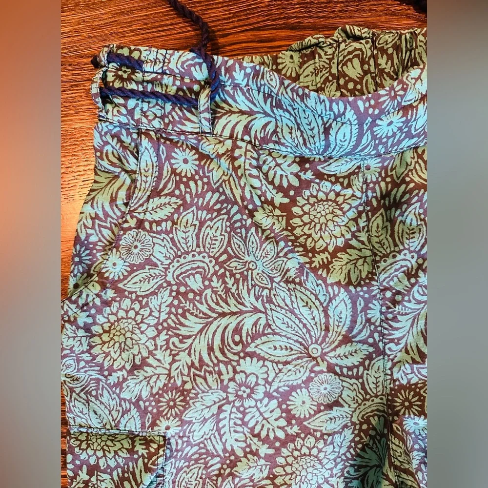 Sundance Boho Floral Block Print Tassel Drawstring Pants Medium Resort Style - Picture 8 of 9